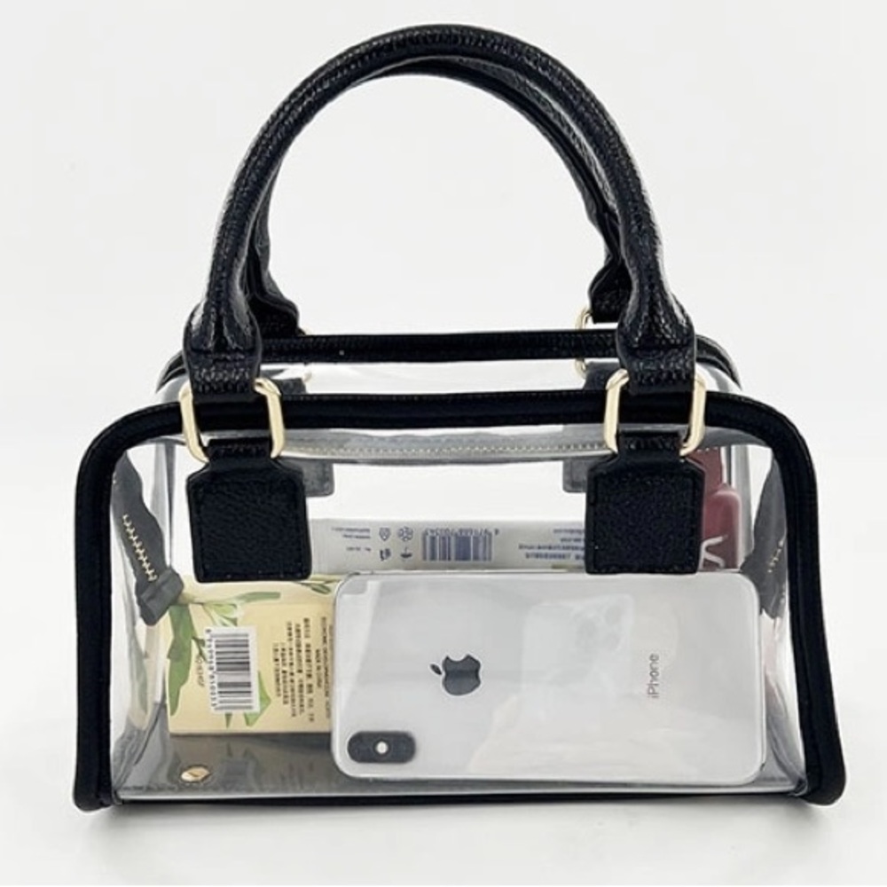 🖤 NWOT Clear PVC Transparent Jelly Bag Black Trim – Top Handle Crossbody Purse - Picture 12 of 15